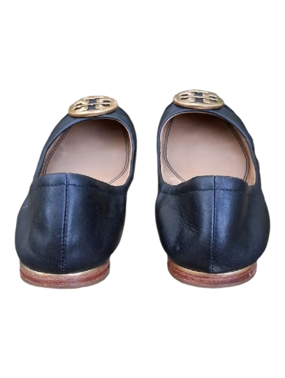 Tory Burch Minnie Travel Ballet Flats Black Leather Patent Cap Toe Size 8